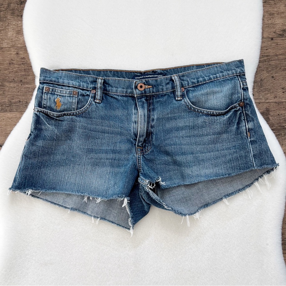 Ralph Lauren Sport Vintage 90s Y2K Cut Off Denim Shorts Embroidered Pony Size 10